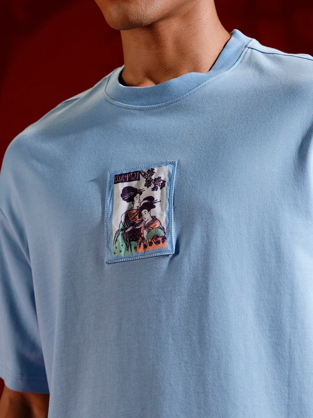 Oversized Tee Tee with Front Patch Appliqué | Blue - Image 6