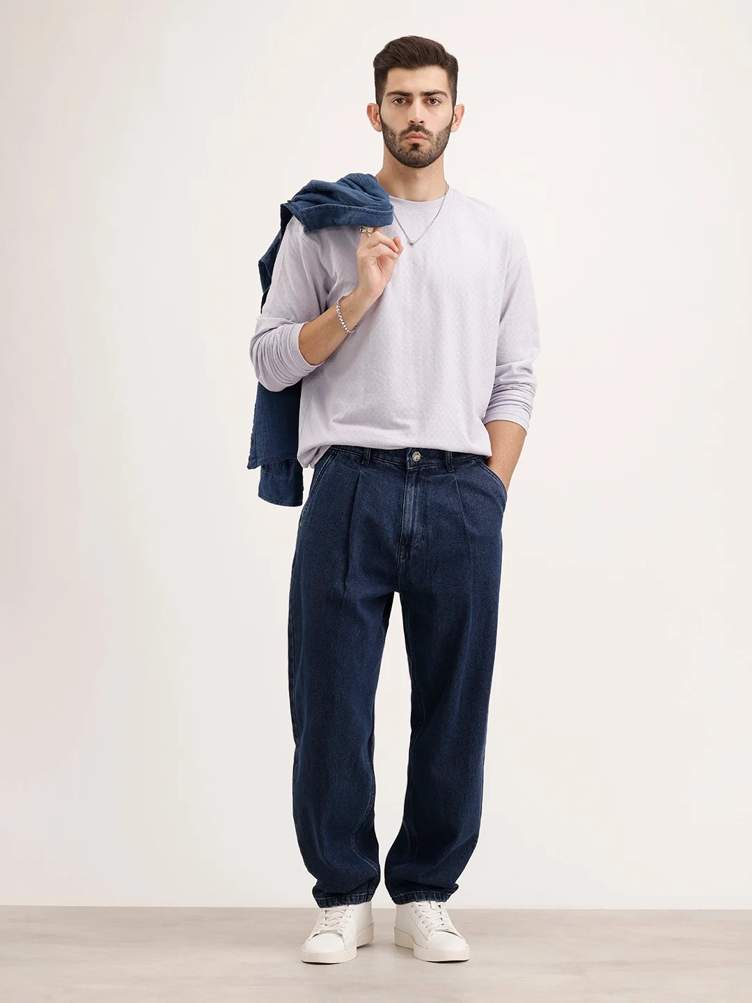 Oversized Textured Full Sleeve T-Shirt | Purple - Image 2