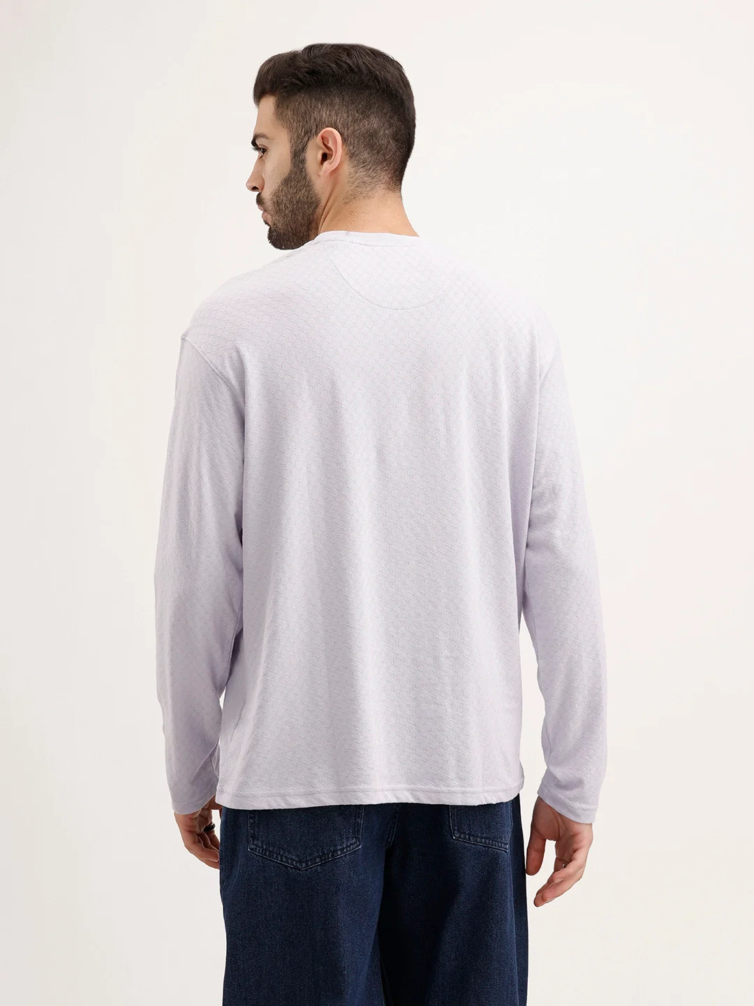 Oversized Textured Full Sleeve T-Shirt | Purple - Image 3
