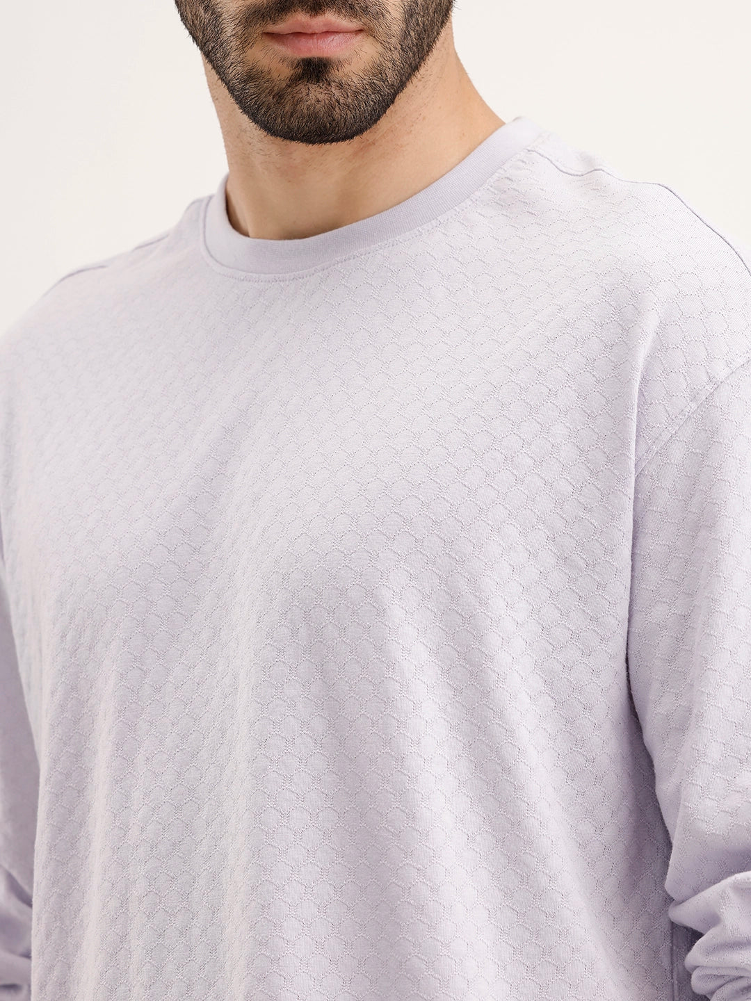 Oversized Textured Full Sleeve T-Shirt | Purple - Image 5
