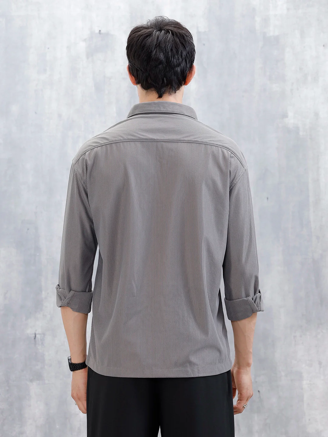 Oversized Textured Polo T-Shirt For Men's | Grey - Image 3