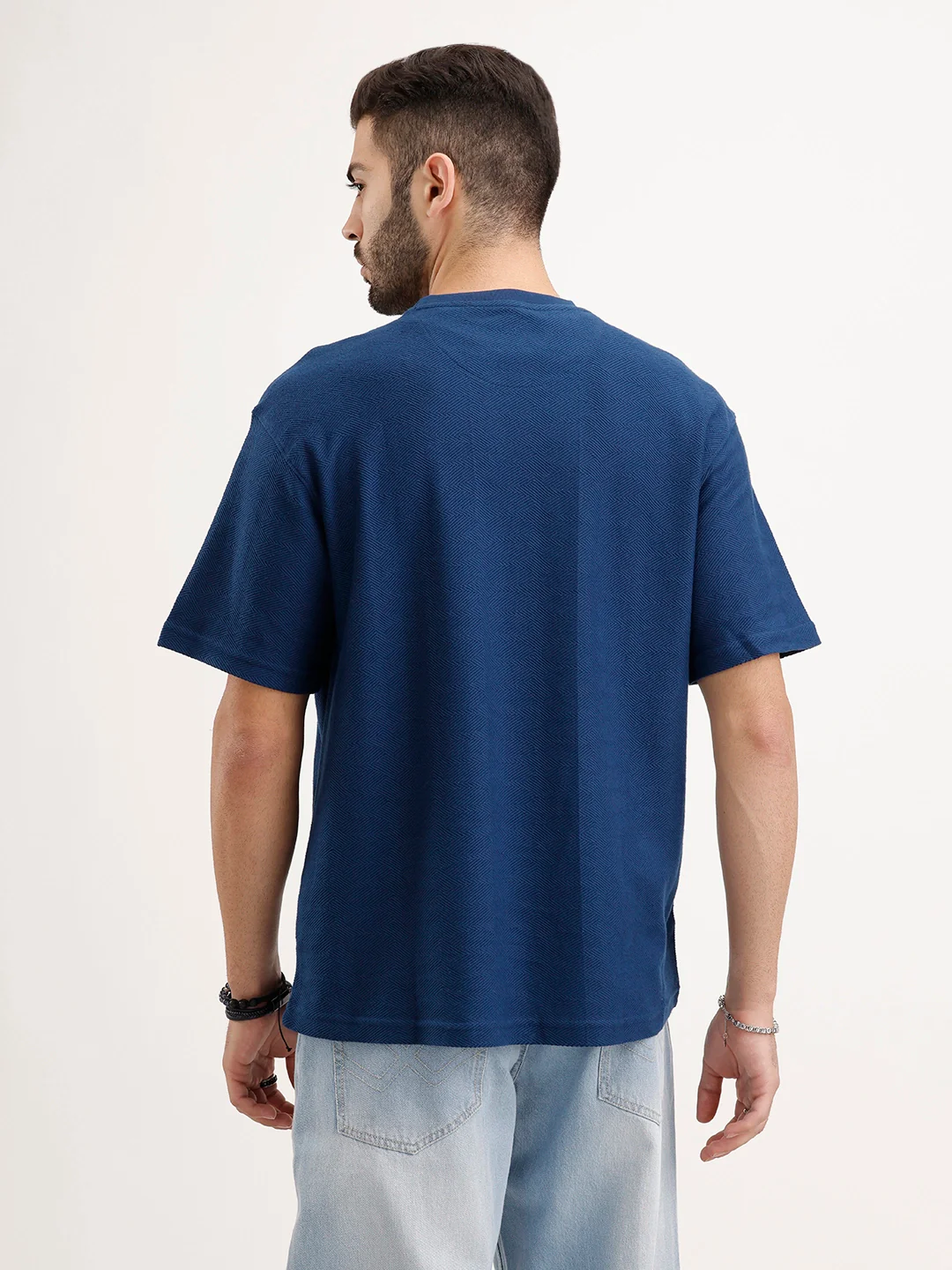 Oversized Textured T-Shirt | Dark Blue - Image 3
