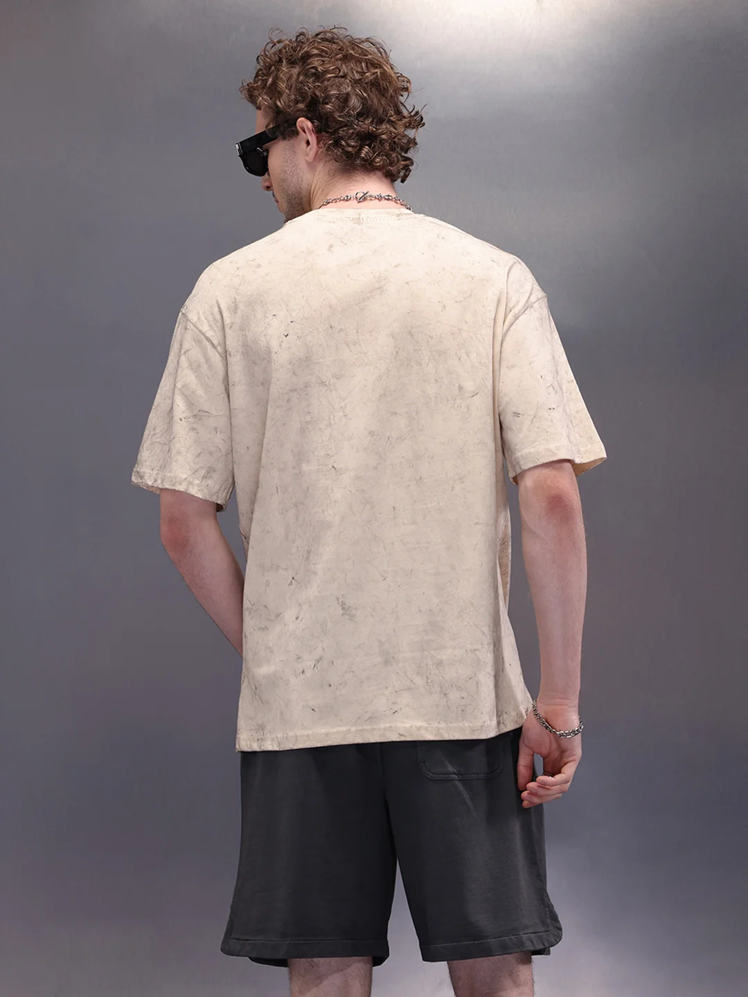 Oversized Washed Look Tee With Iconic Brand Placement Print| Beige - Image 3