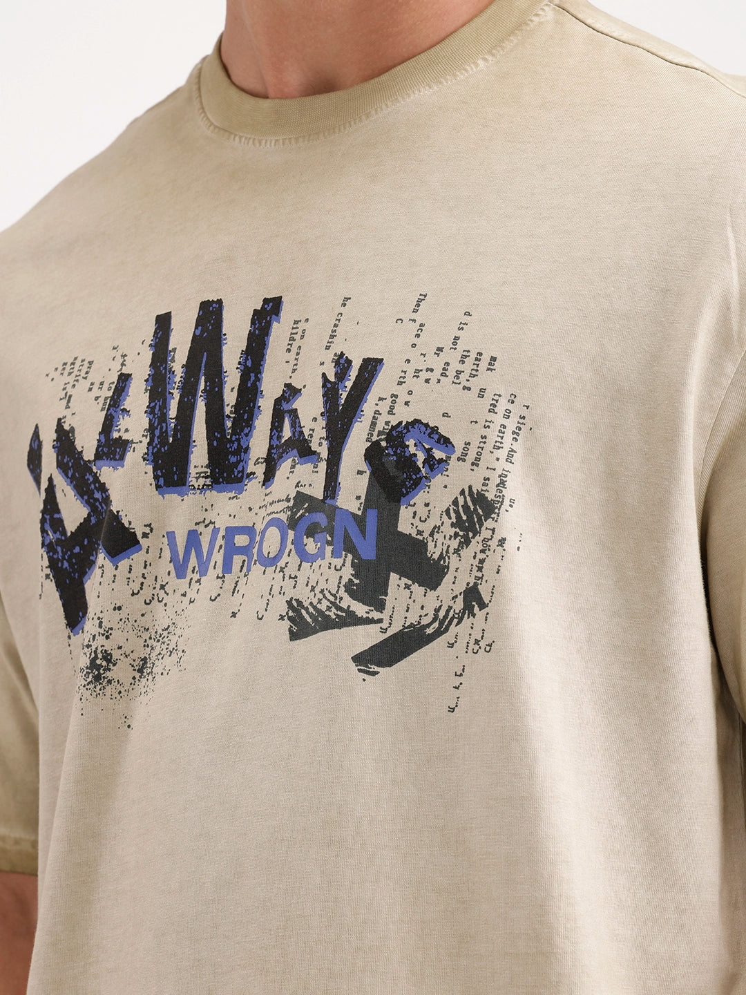 Oversized Washed Placement Printed T-Shirt | Khaki - Image 5