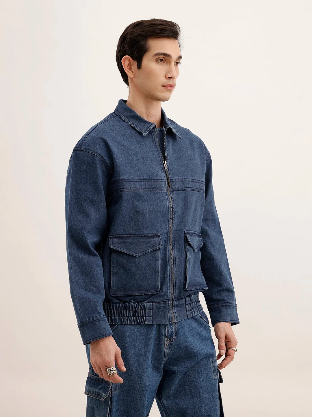 Oversized Zipper Denim Jacket | Blue - Image 4
