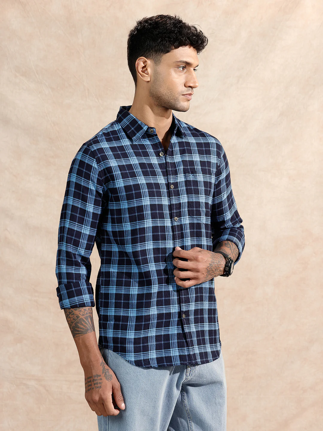 Oxford Checked Shirt | Navy Blue - Image 4