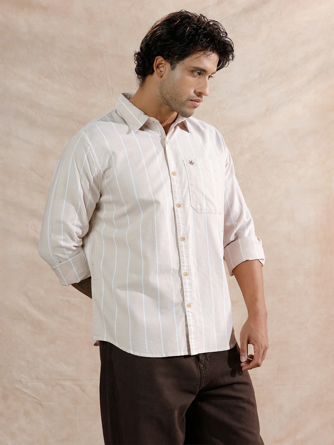 Oxford Striped Shirt | Beige - Image 4