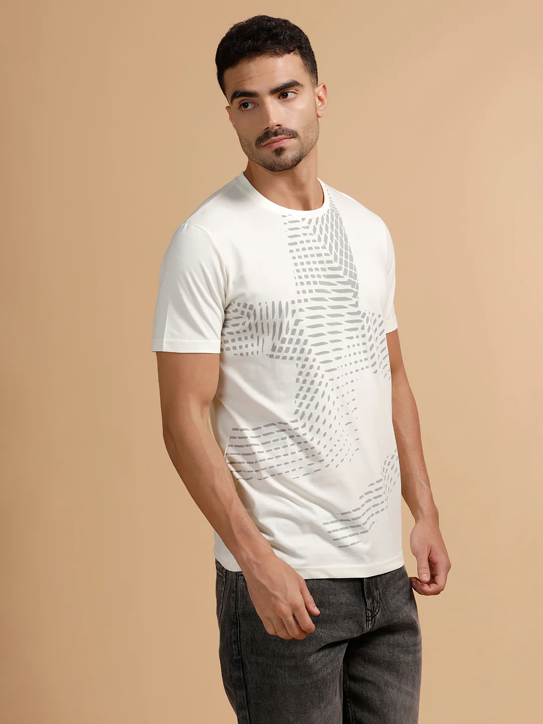 Panel Printed Regular Fit T-Shirt | White - Image 4