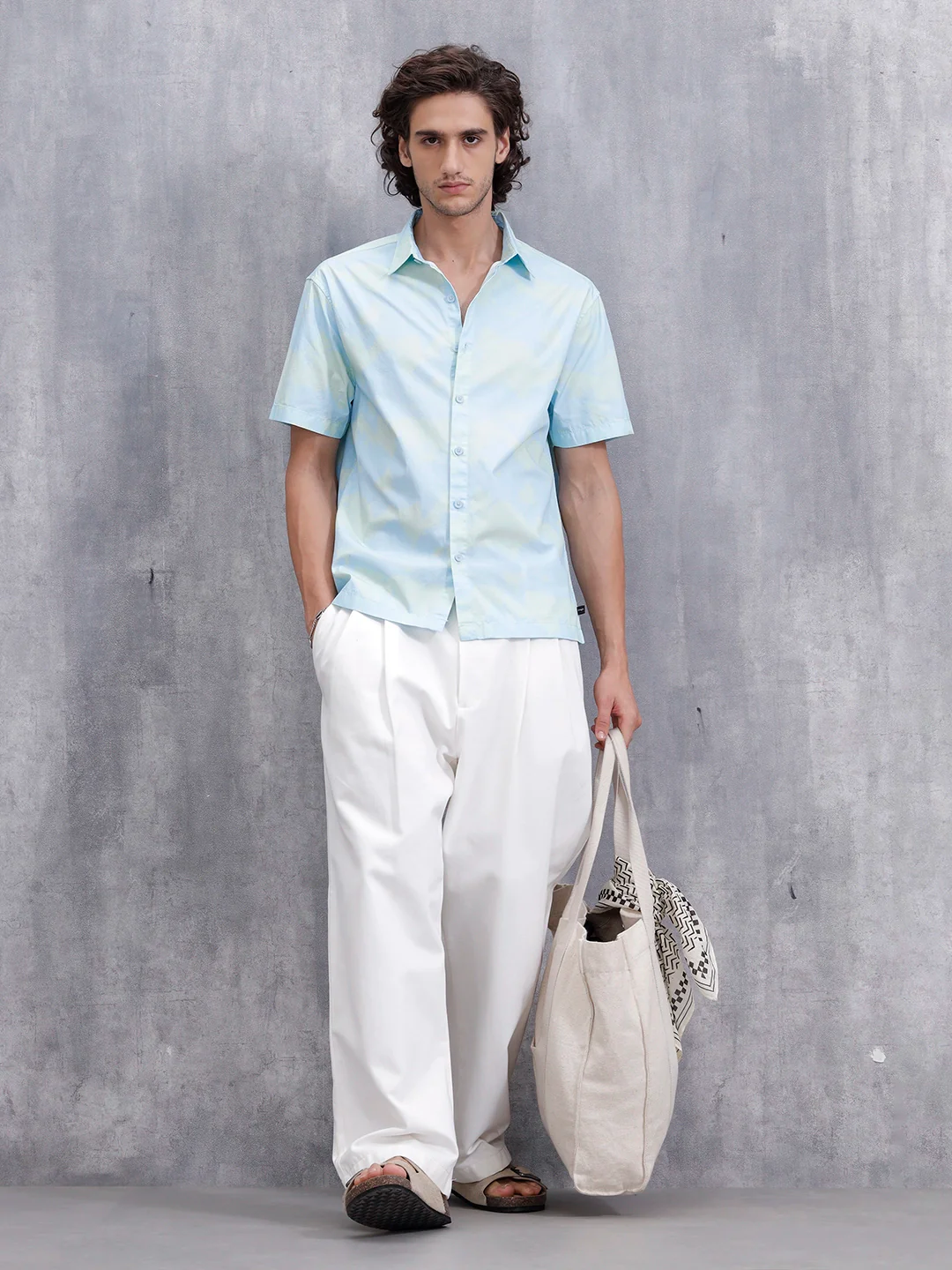 Pastel Aop Printed Comfort Fit Spread Collar Shirt | Blue - Image 2