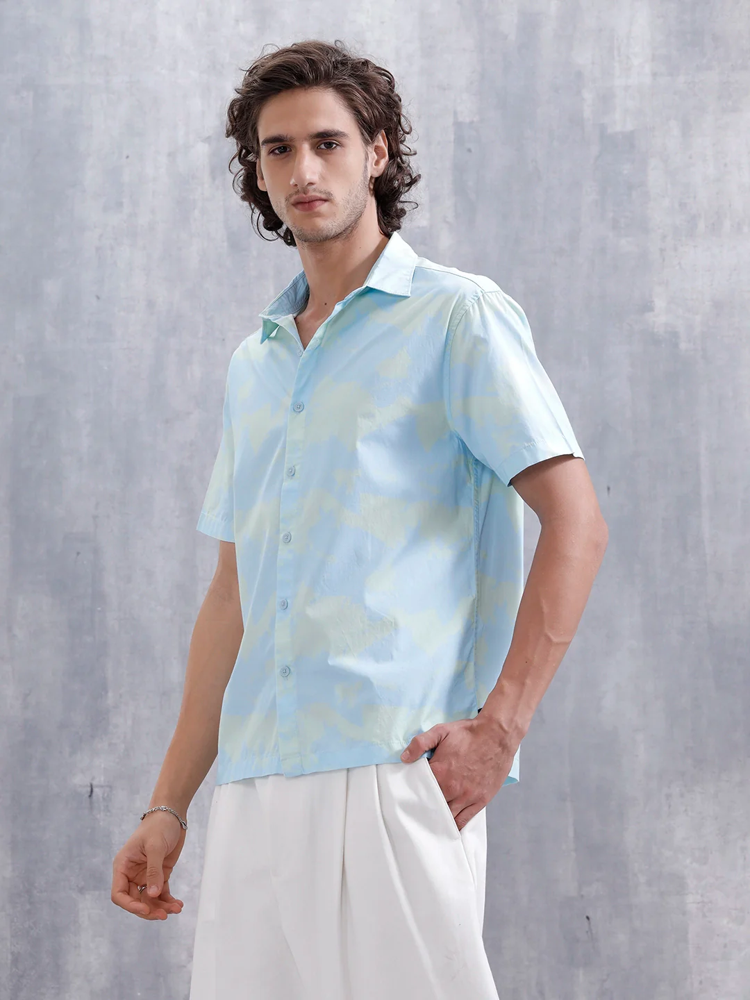 Pastel Aop Printed Comfort Fit Spread Collar Shirt | Blue - Image 4