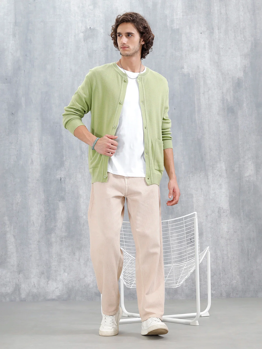Pastel Comfort Fit Cardigan Sweater | Light Green - Image 2