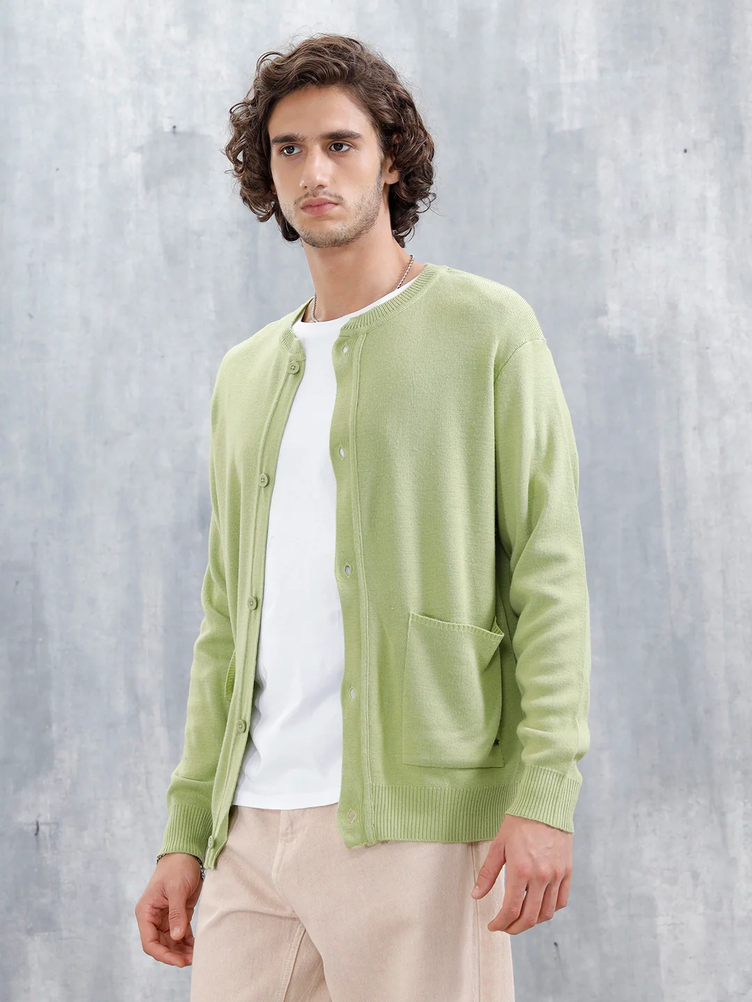 Pastel Comfort Fit Cardigan Sweater | Light Green - Image 4