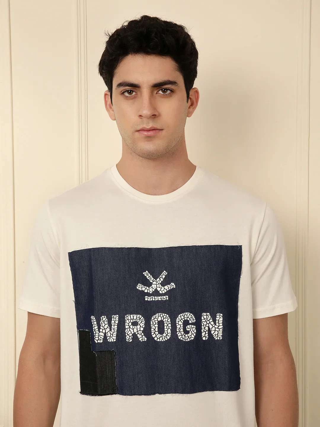Patched In Printed White T-Shirt - Image 4
