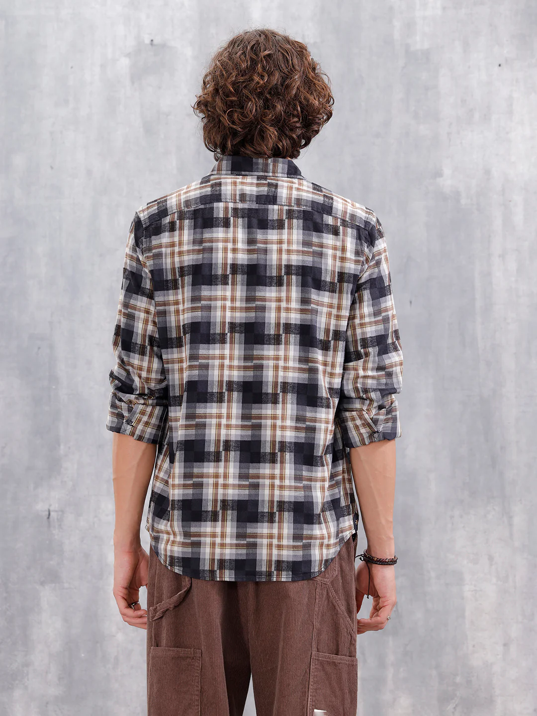 Patchwork Multi-Weave Check Slim Fit Shirt | Black - Image 3