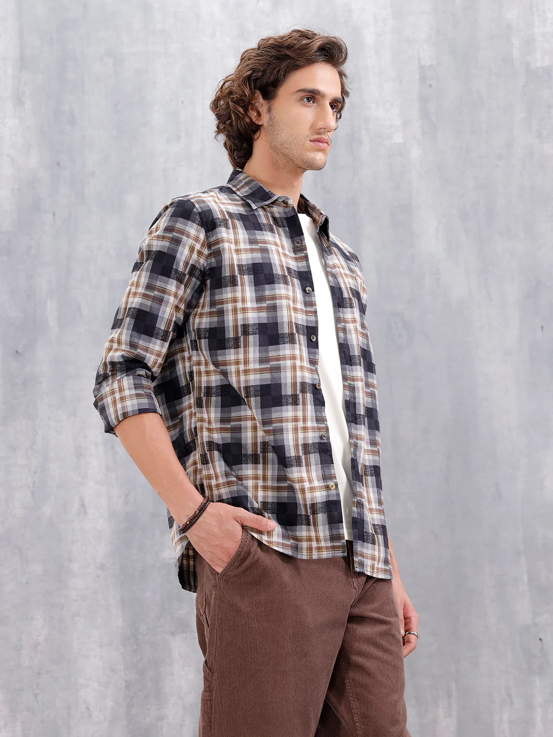 Patchwork Multi-Weave Check Slim Fit Shirt | Black - Image 4