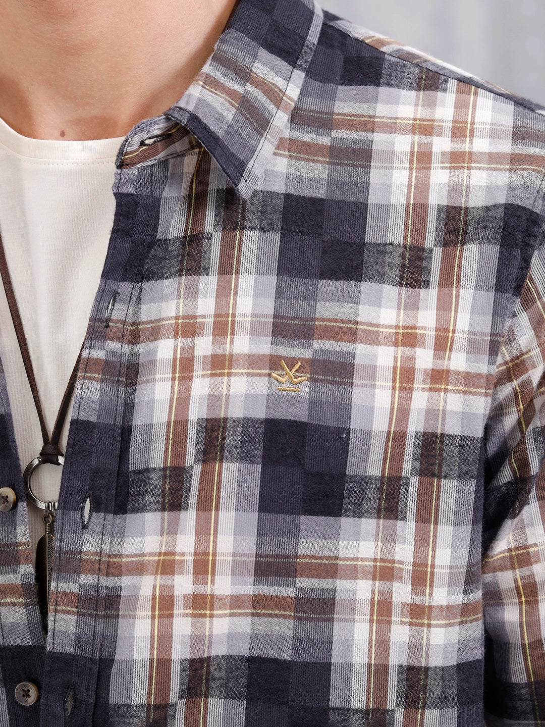 Patchwork Multi-Weave Check Slim Fit Shirt | Black - Image 5
