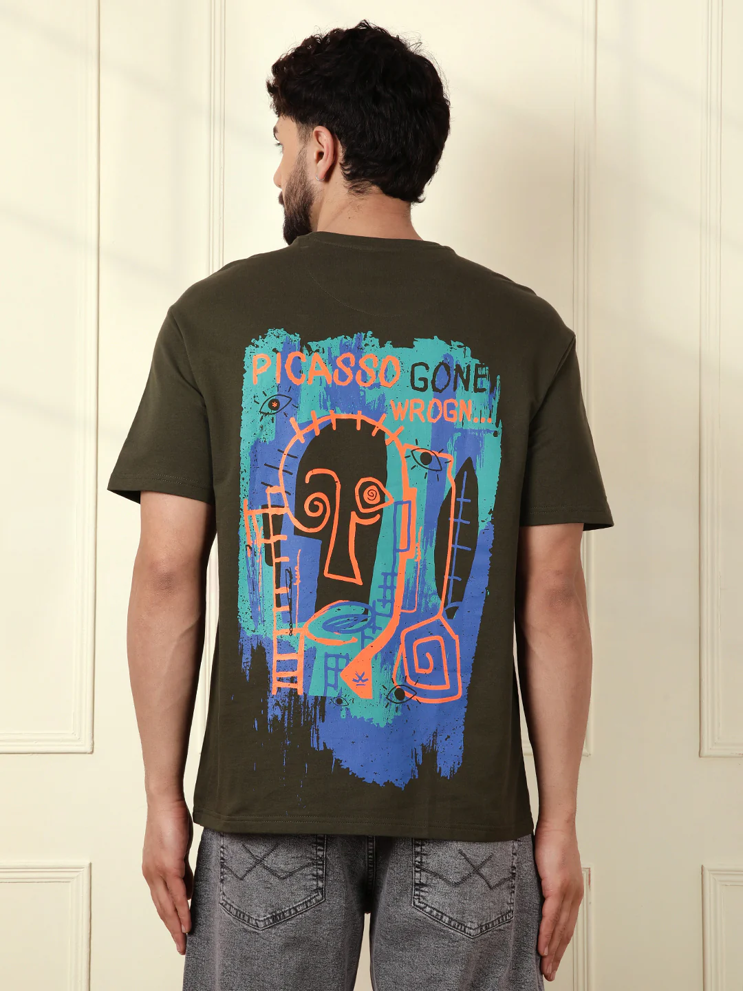 Heavy GSM Printed Picasso T-Shirt | Olive - Image 3