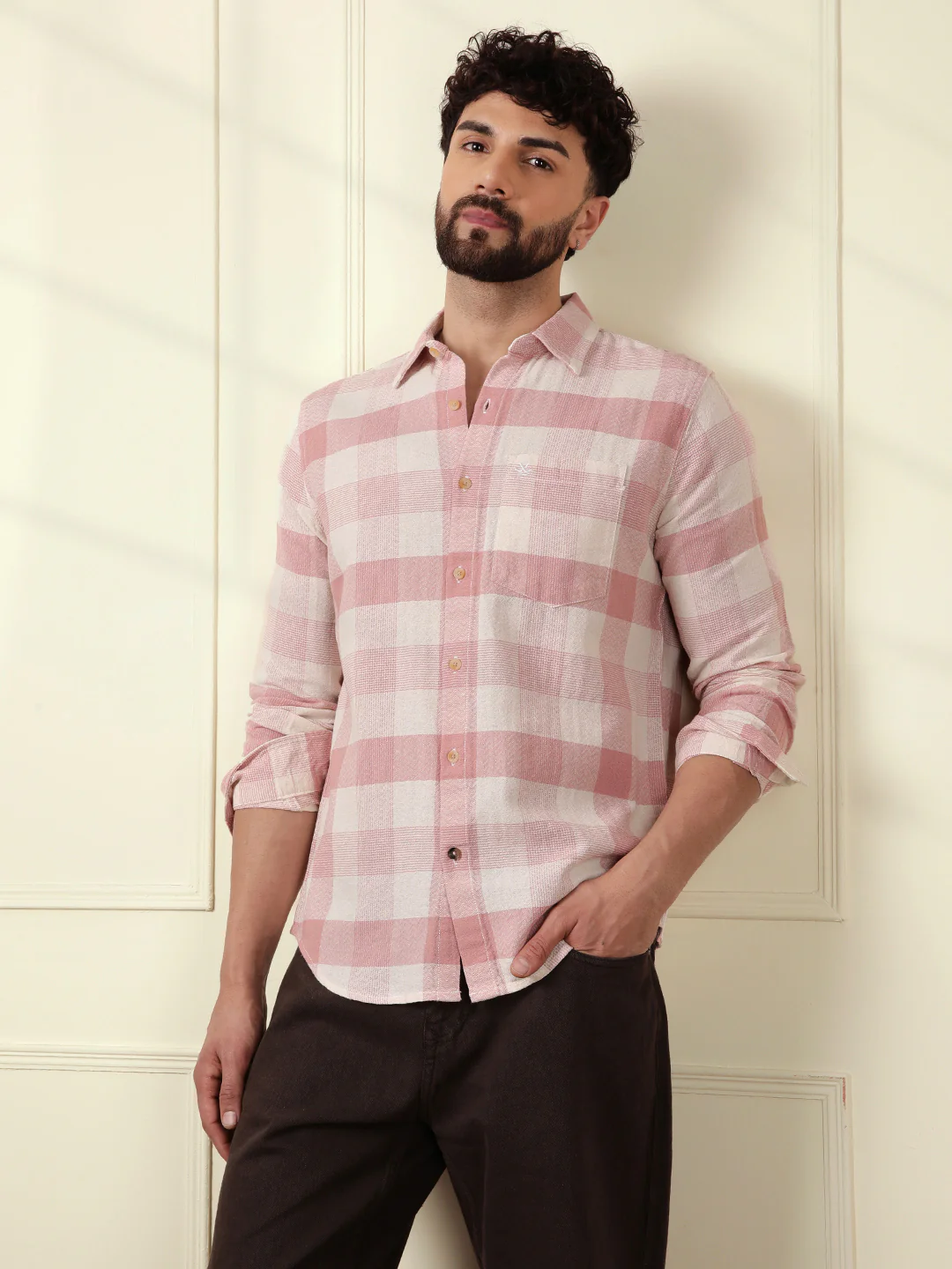 Textured Pastel Checked Shirt | Pink - Image 2