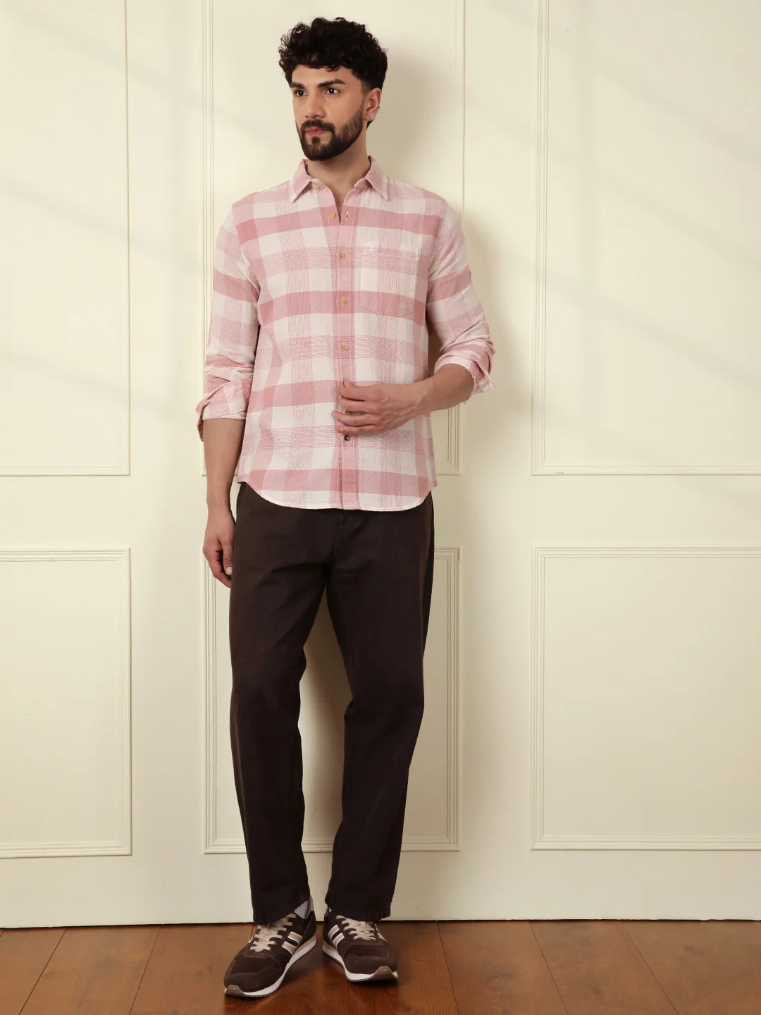 Textured Pastel Checked Shirt | Pink - Image 3
