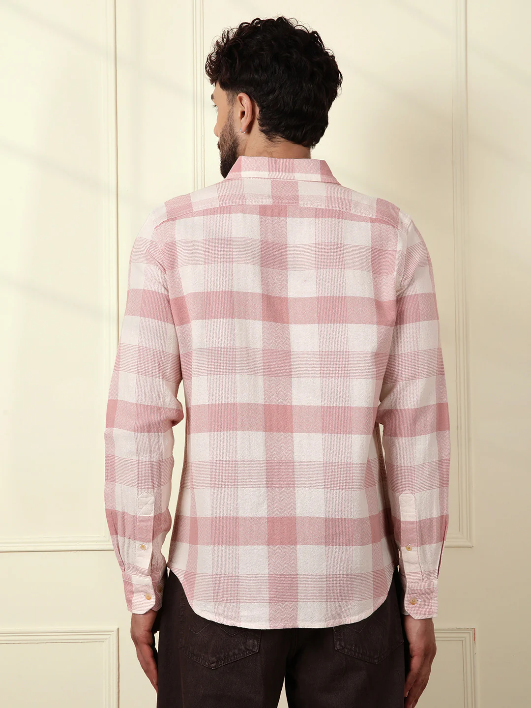 Textured Pastel Checked Shirt | Pink - Image 4