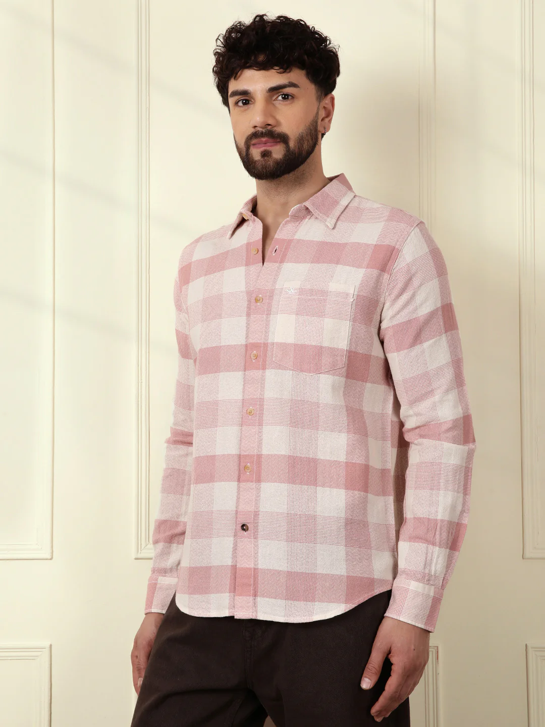 Textured Pastel Checked Shirt | Pink - Image 5