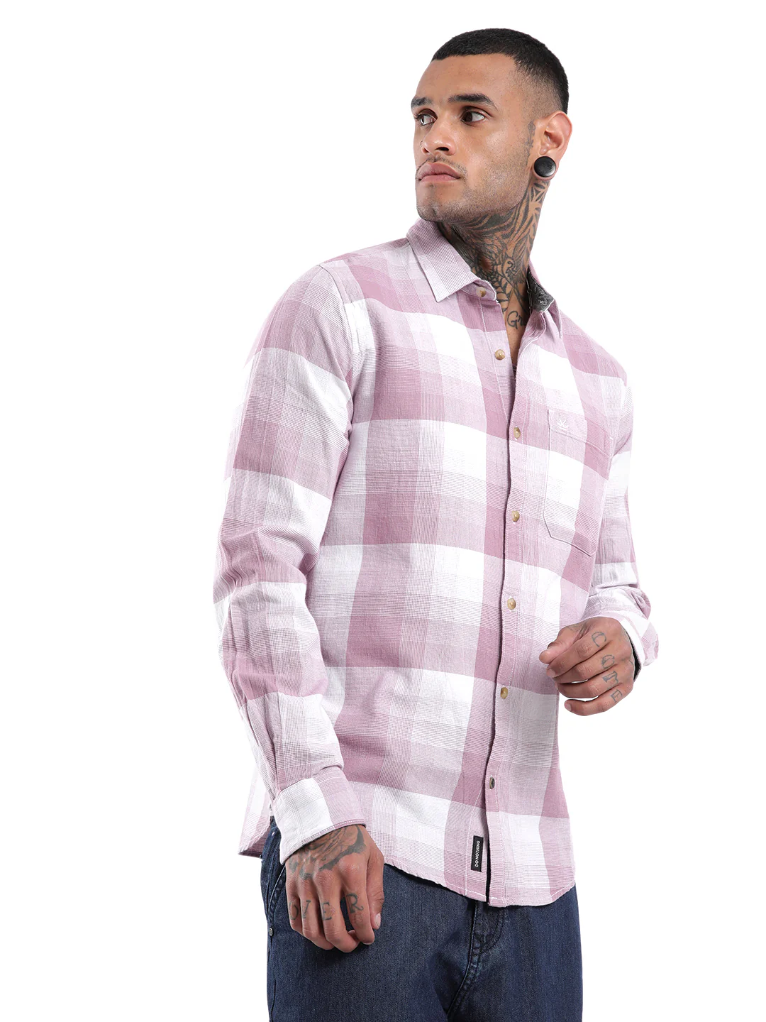 Pink Slim Fit Checked Shirt - Image 5