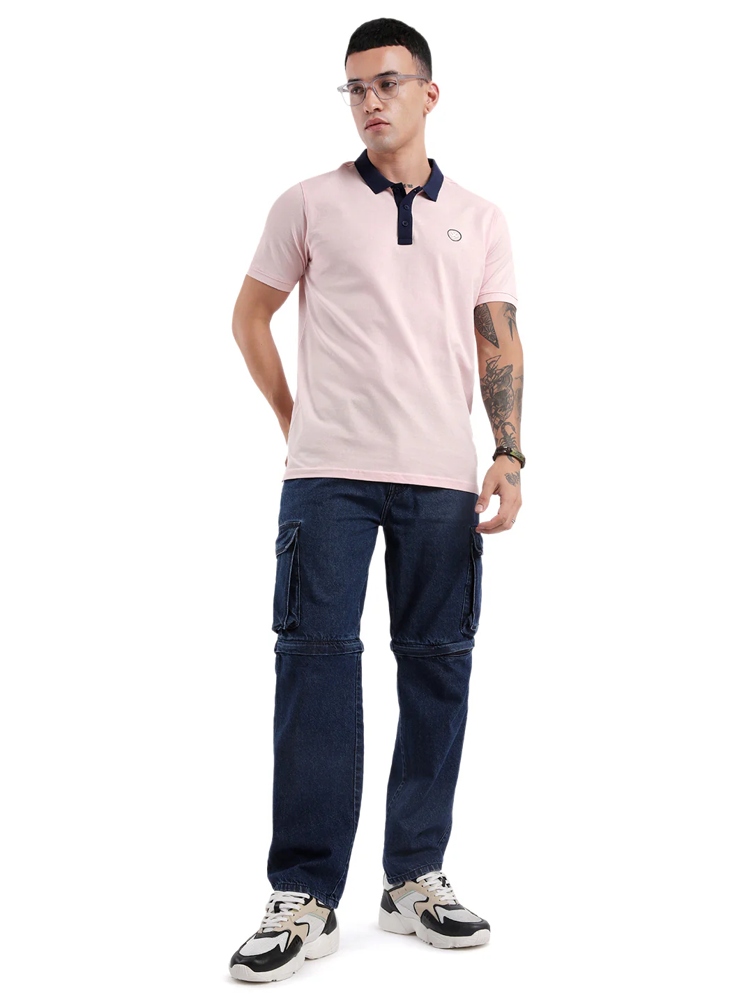 Pink Swerve Contrast Polo T-Shirt - Image 2