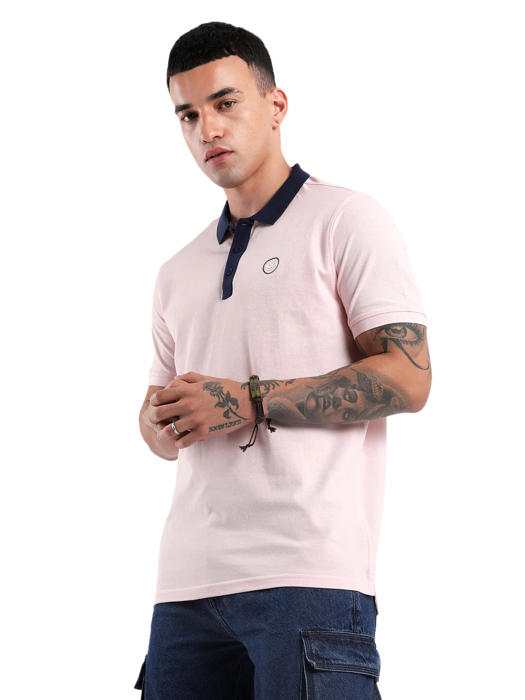 Pink Swerve Contrast Polo T-Shirt - Image 4