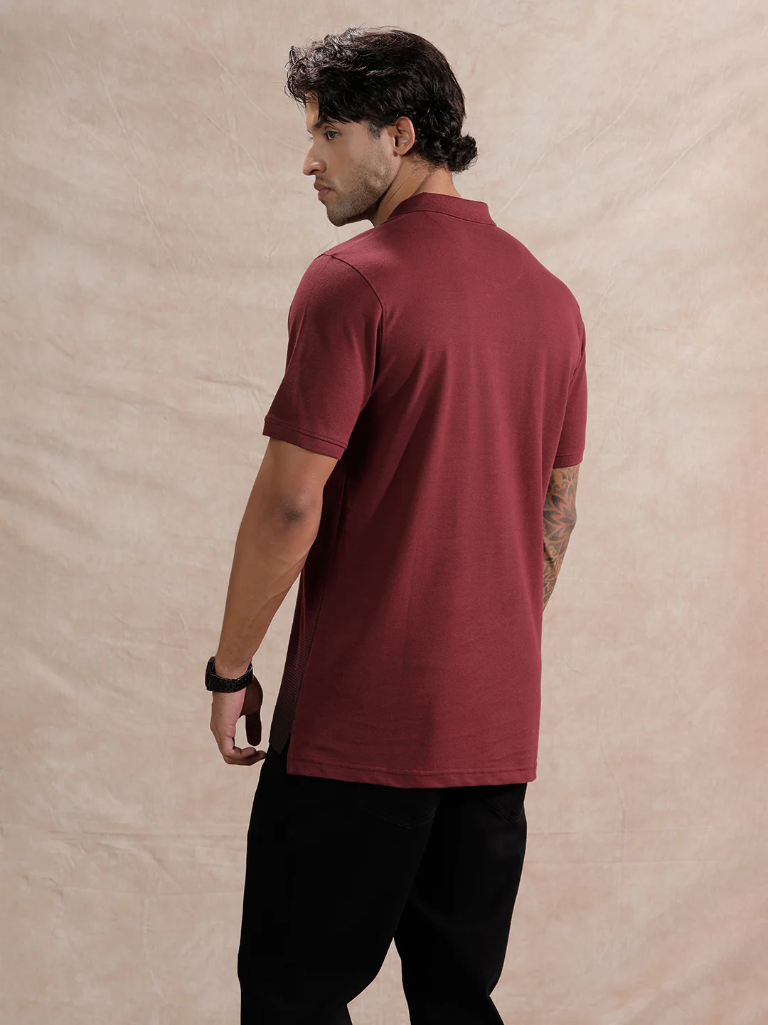 Pixel Ombre Slim Fit Polo T-Shirt | Maroon - Image 3