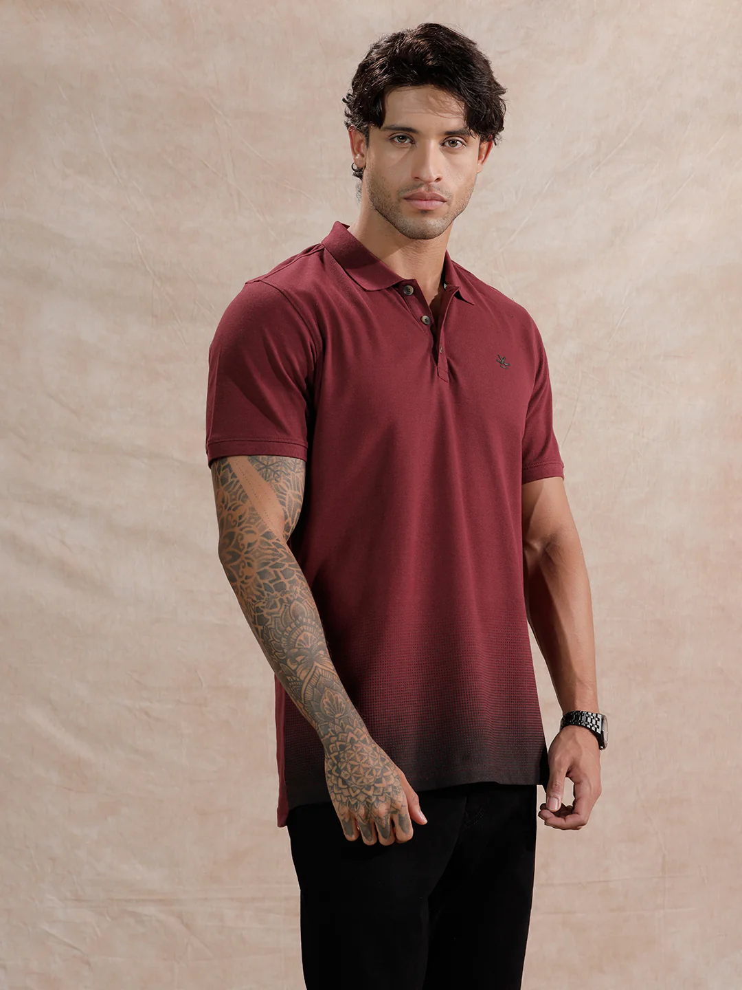 Pixel Ombre Slim Fit Polo T-Shirt | Maroon - Image 4