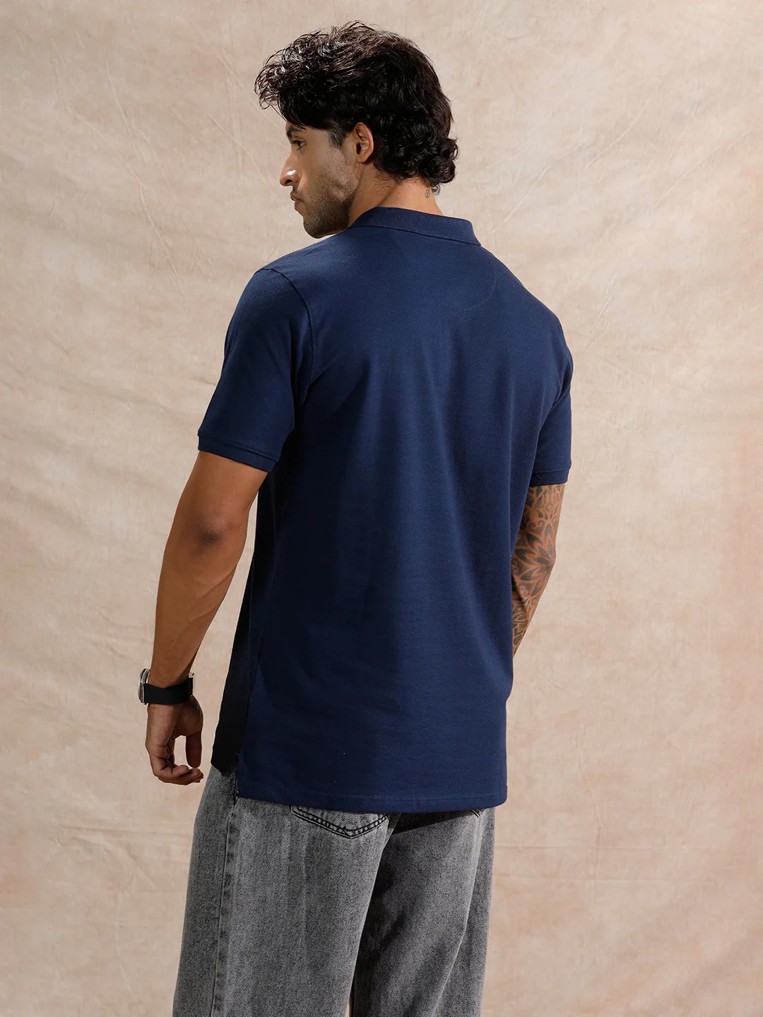 Pixel Ombre Slim Fit Polo T-Shirt  | Navy Blue - Image 3