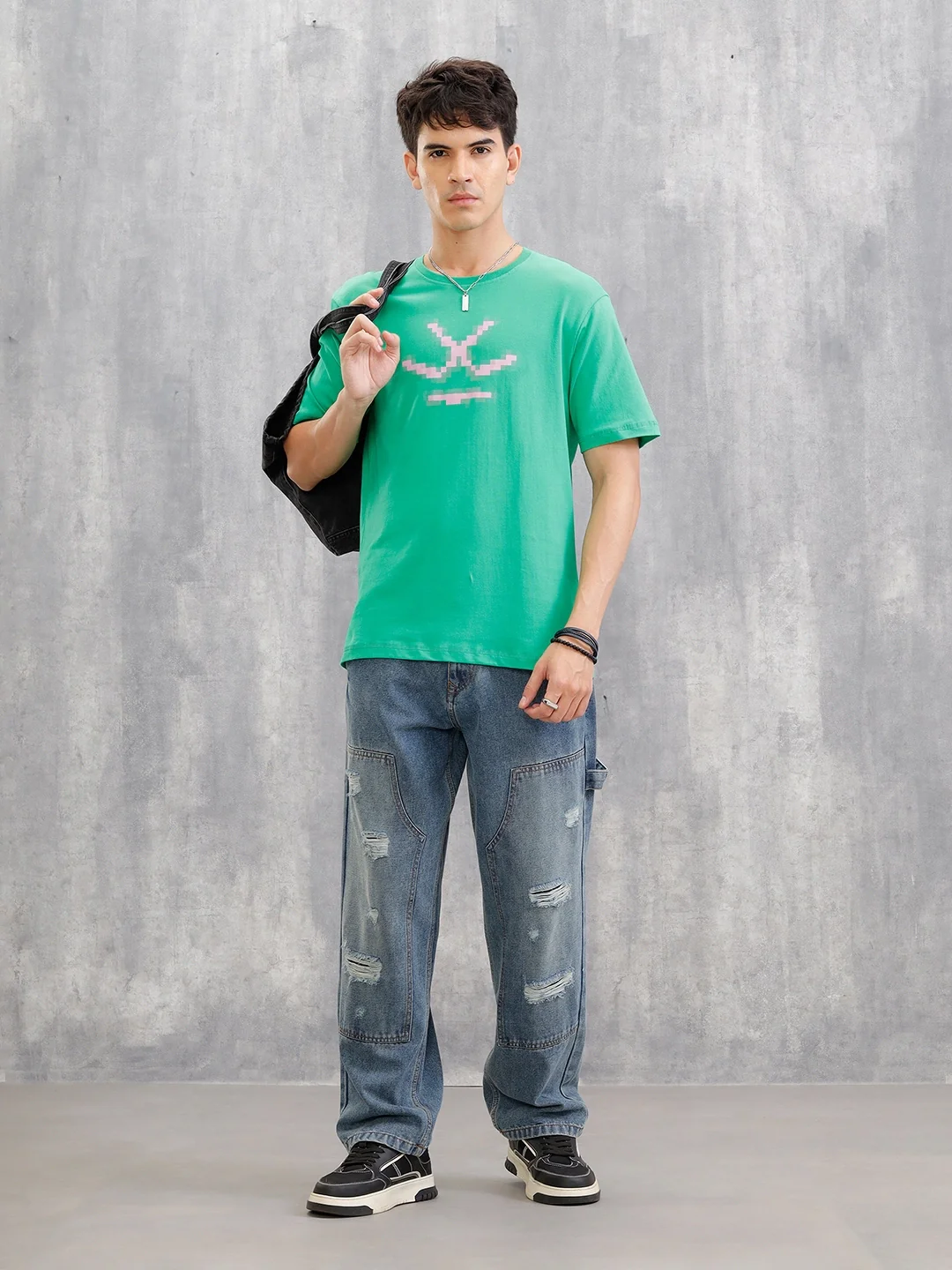 Placement Patchwork Oversized T-Shirt | Green - Image 2