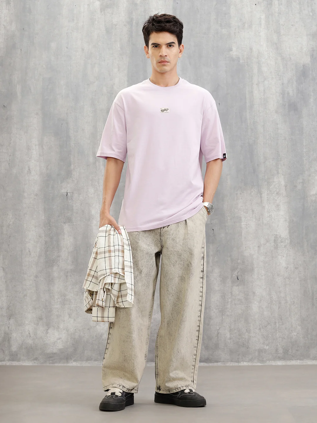 Placement Patchwork Oversized T-Shirt | Purple - Image 2