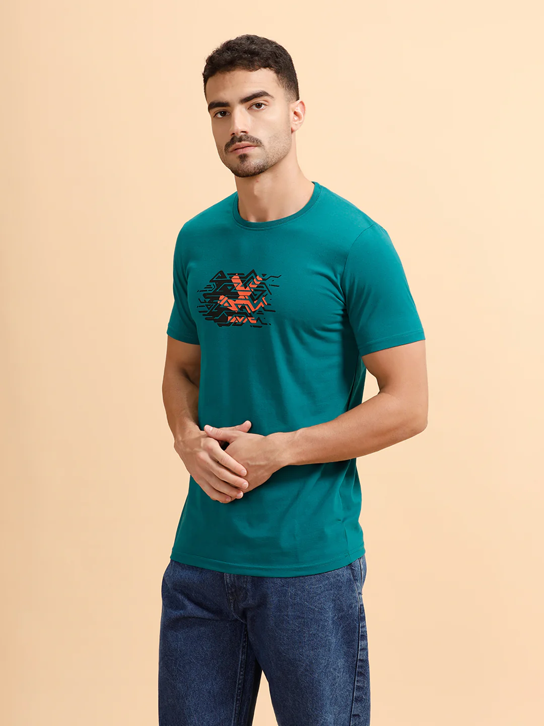Placement Print Regular Fit T-Shirt | Dark Green - Image 4