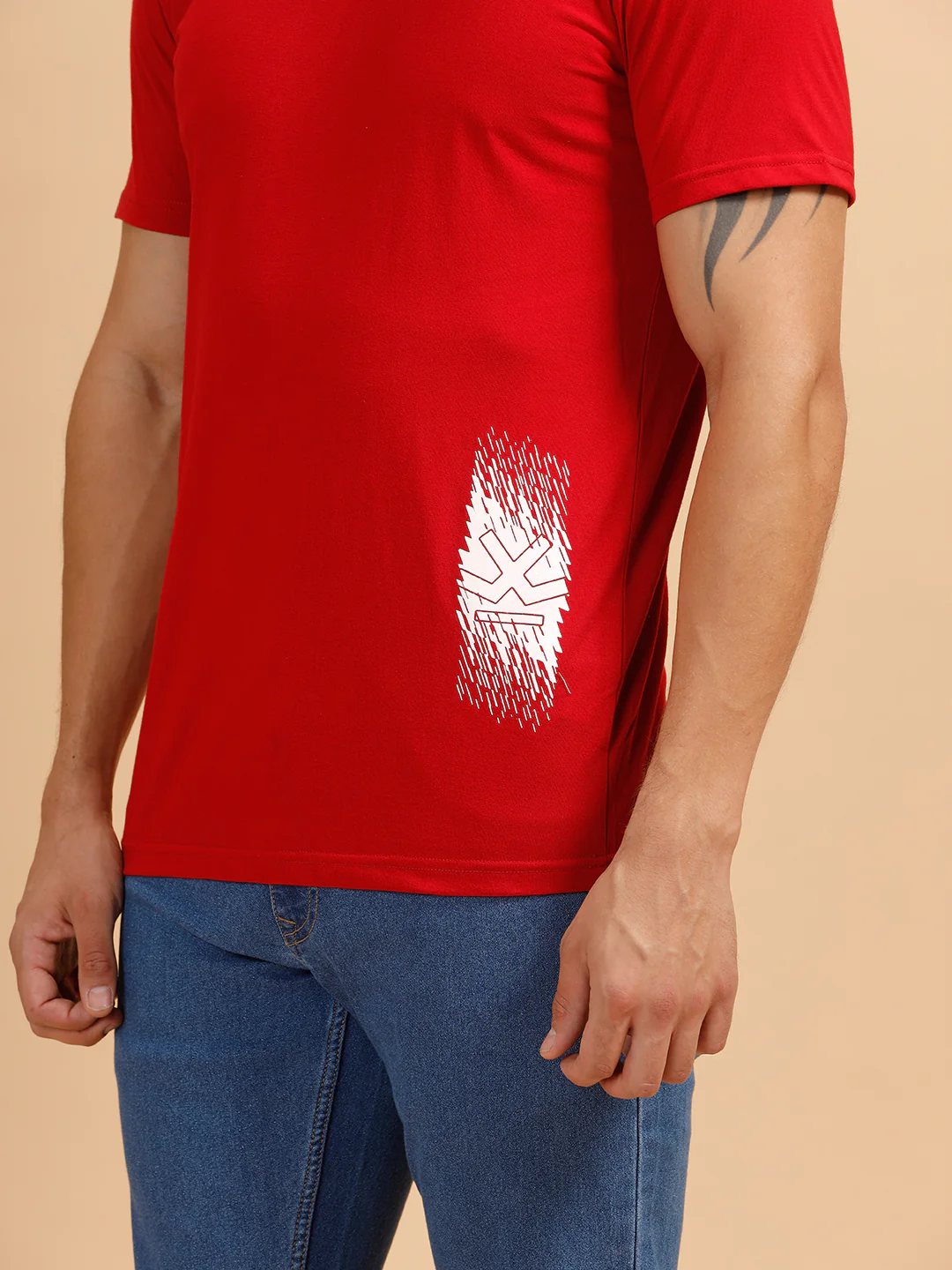 Placement Print Regular Fit T-Shirt | Red - Image 5