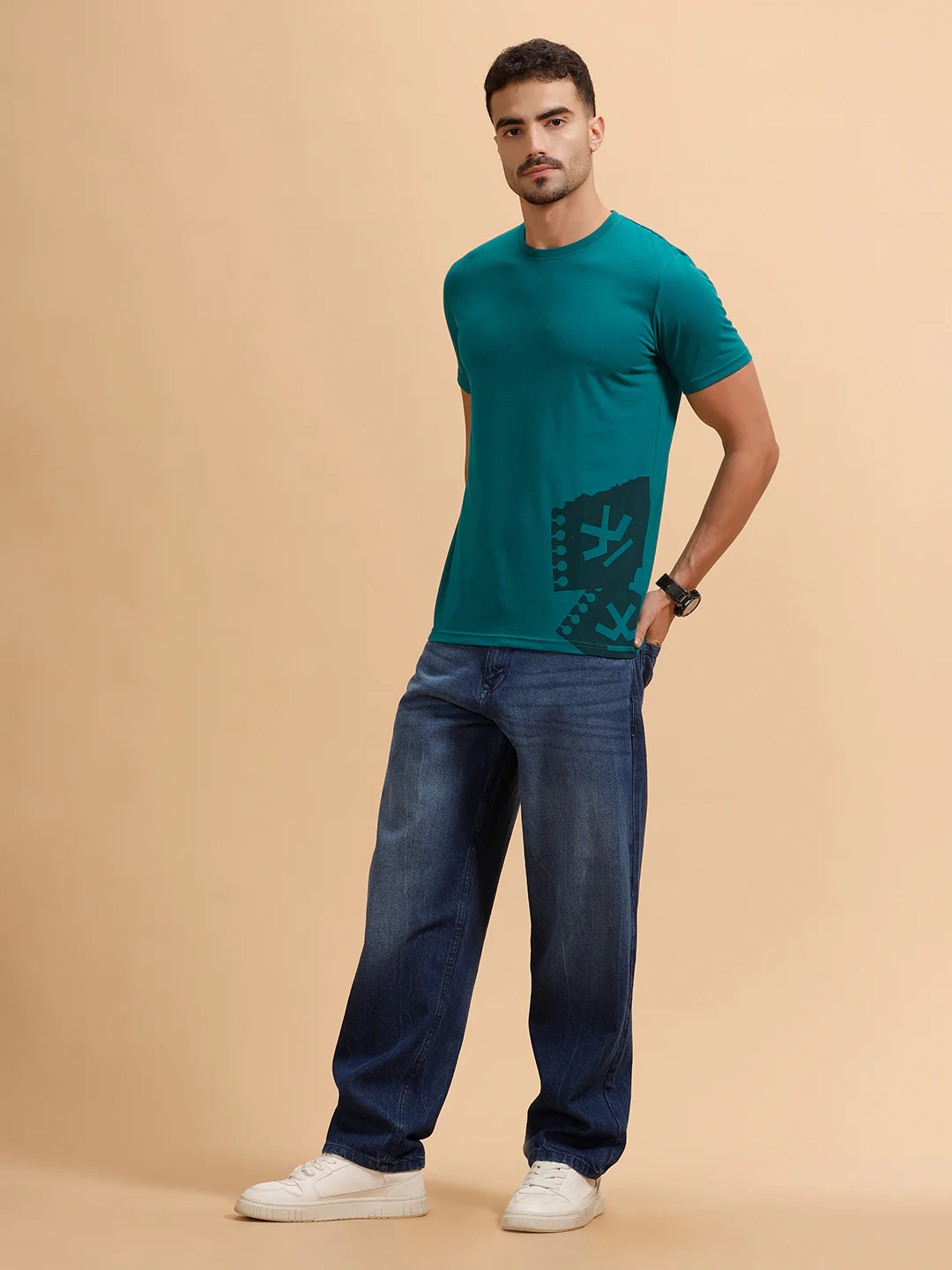 Placement Print Slim Fit T-Shirt | Dark Green - Image 2