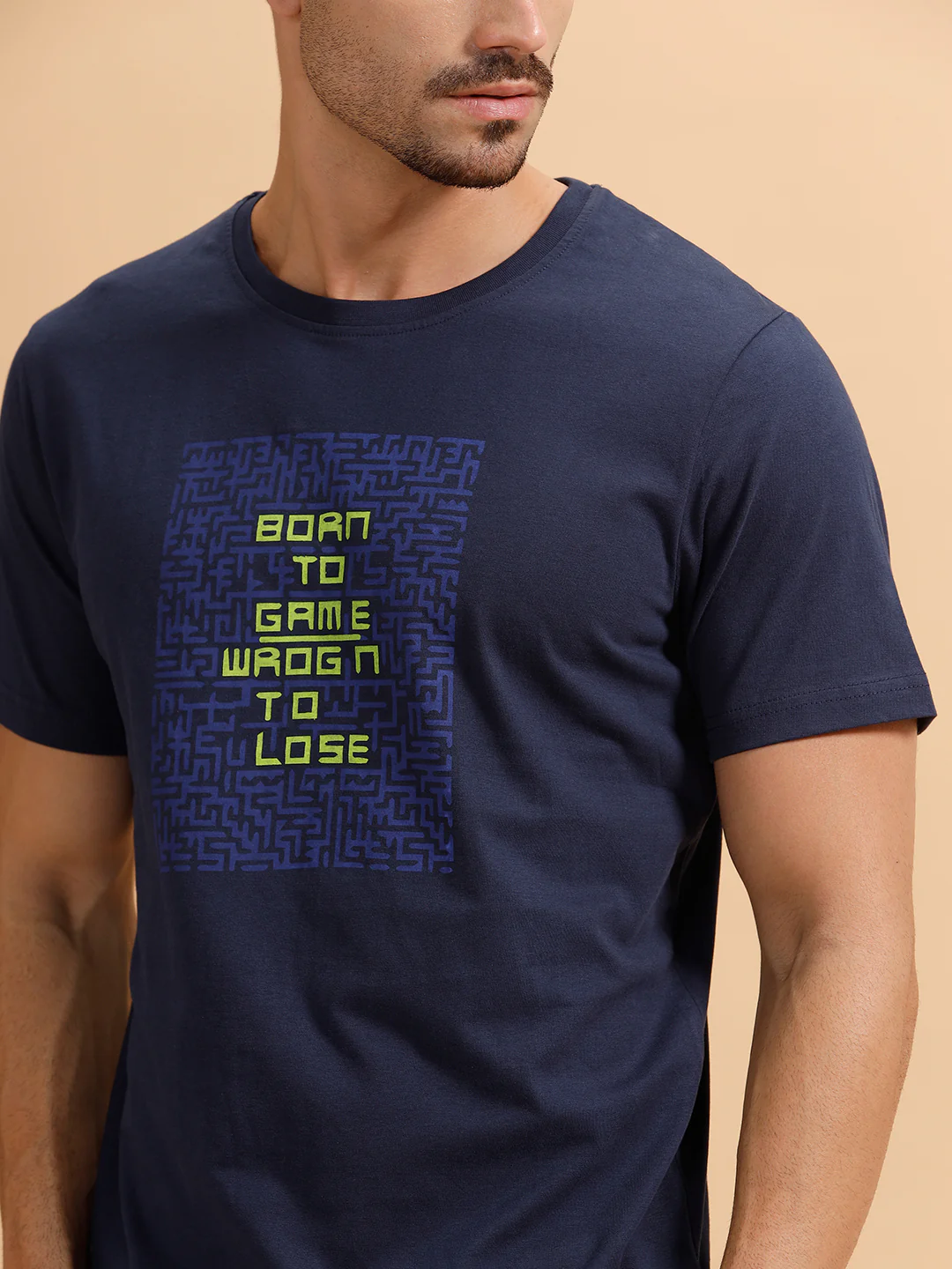 Placement Print Slim Fit T-Shirt  | Navy Blue - Image 5