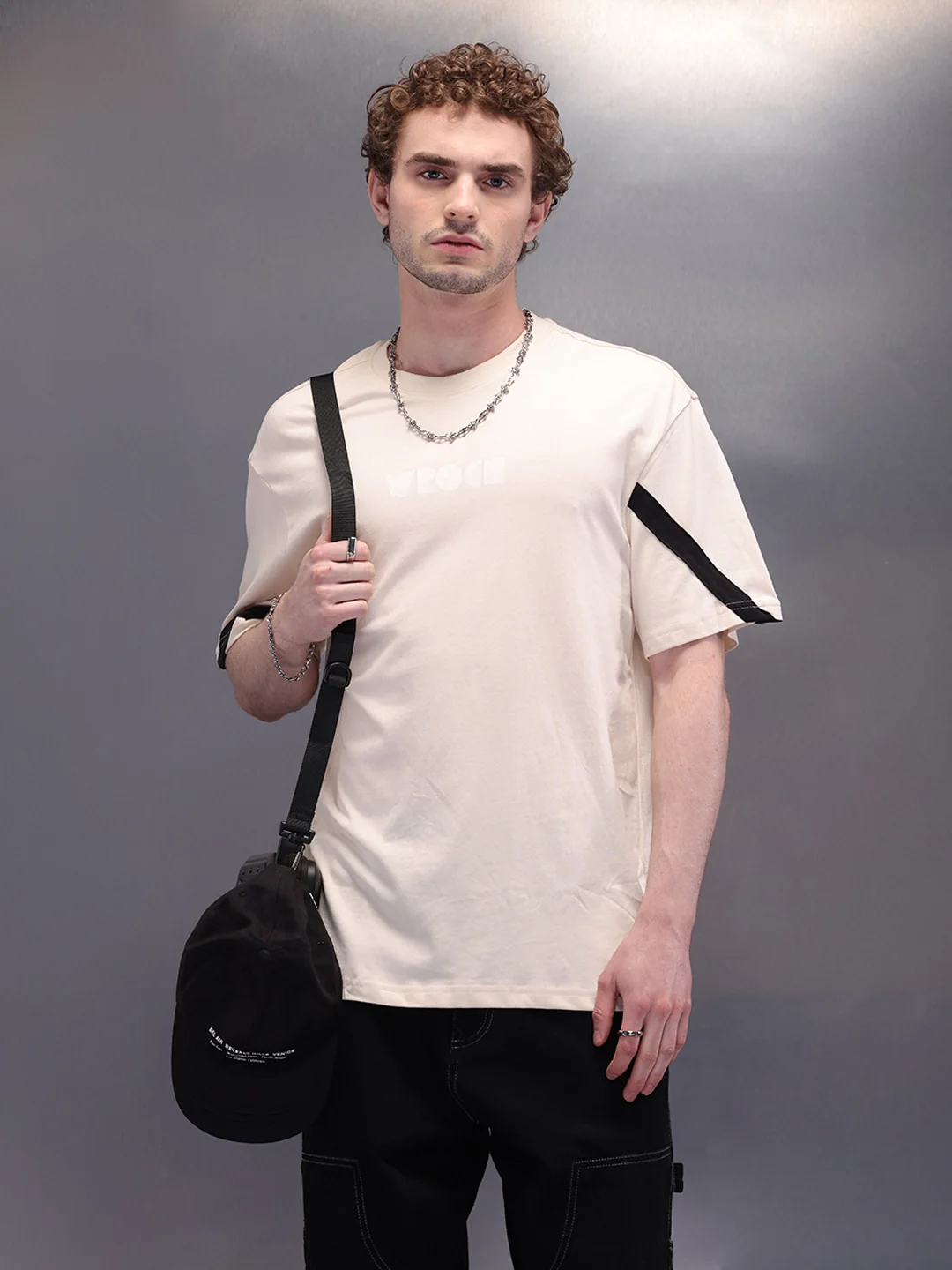 Placement Printed Oversized T-Shirt | Beige - Image 3