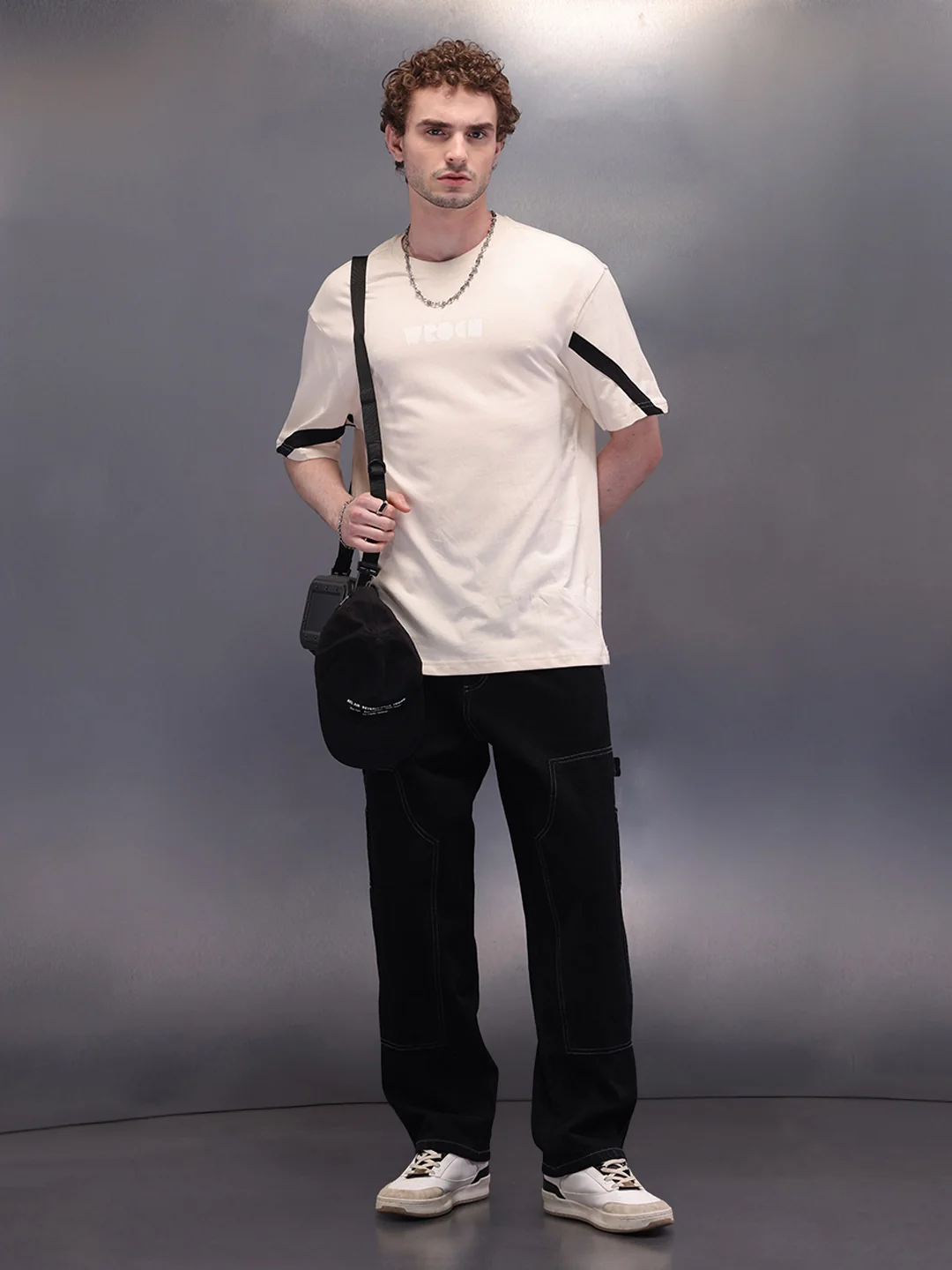 Placement Printed Oversized T-Shirt | Beige - Image 4