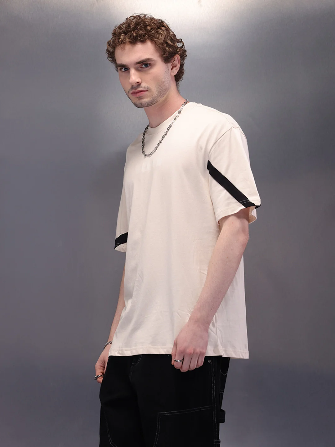 Placement Printed Oversized T-Shirt | Beige - Image 6