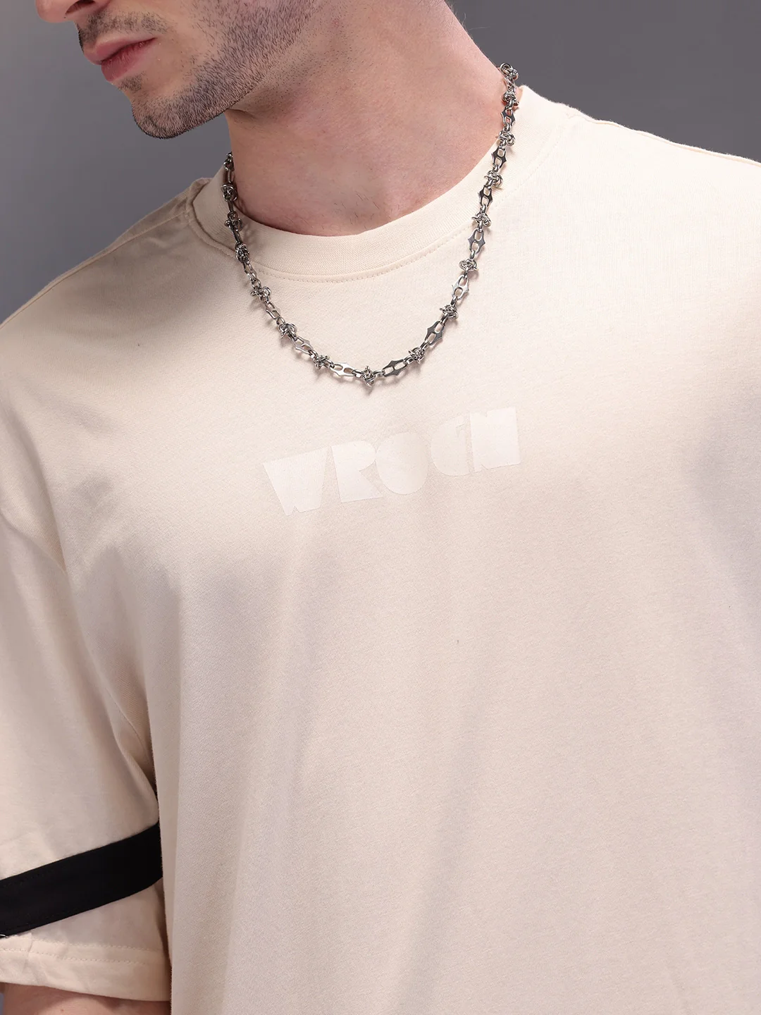 Placement Printed Oversized T-Shirt | Beige - Image 7