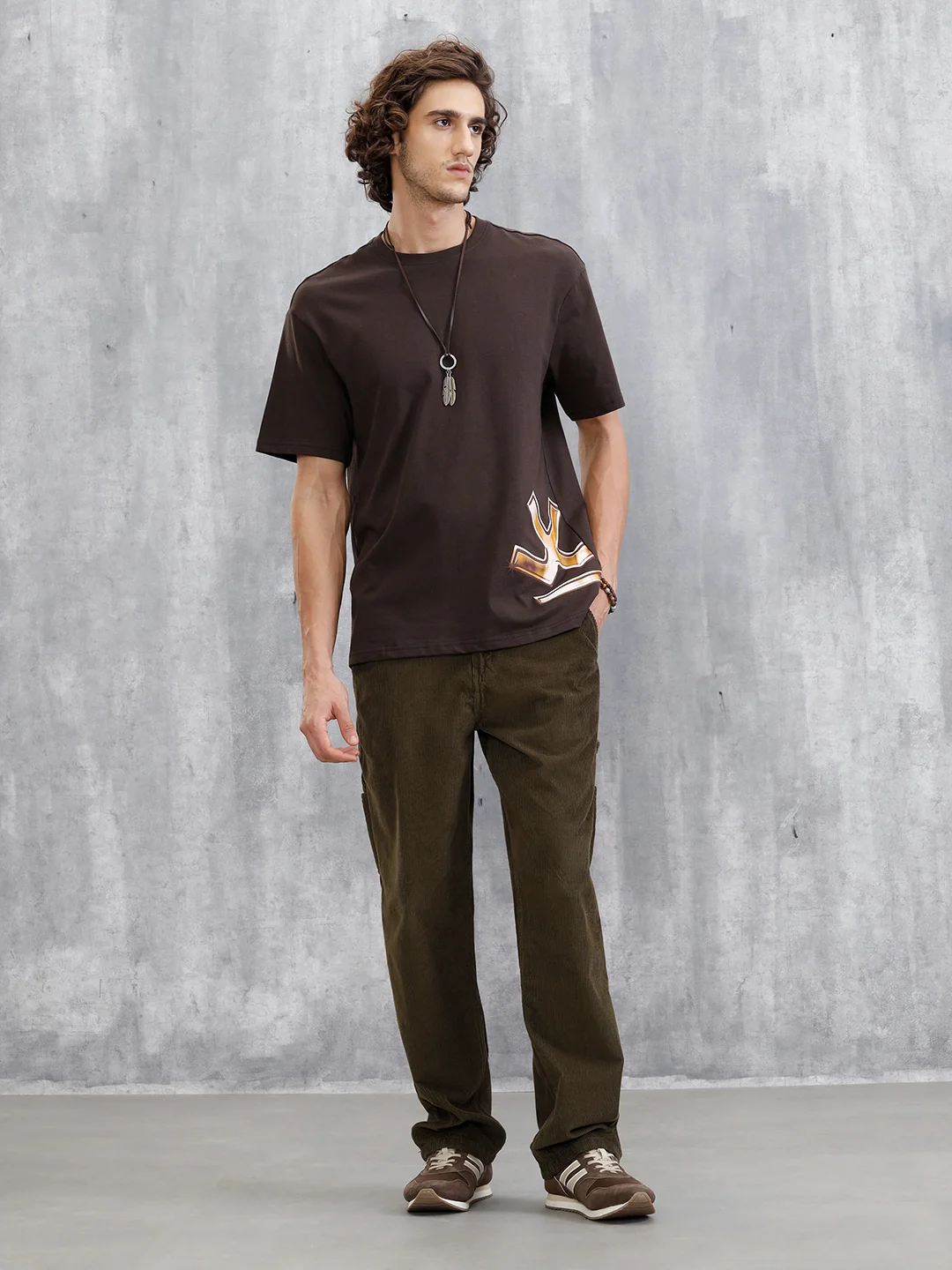 Placement Printed Oversized T-Shirt | Brown - Image 2