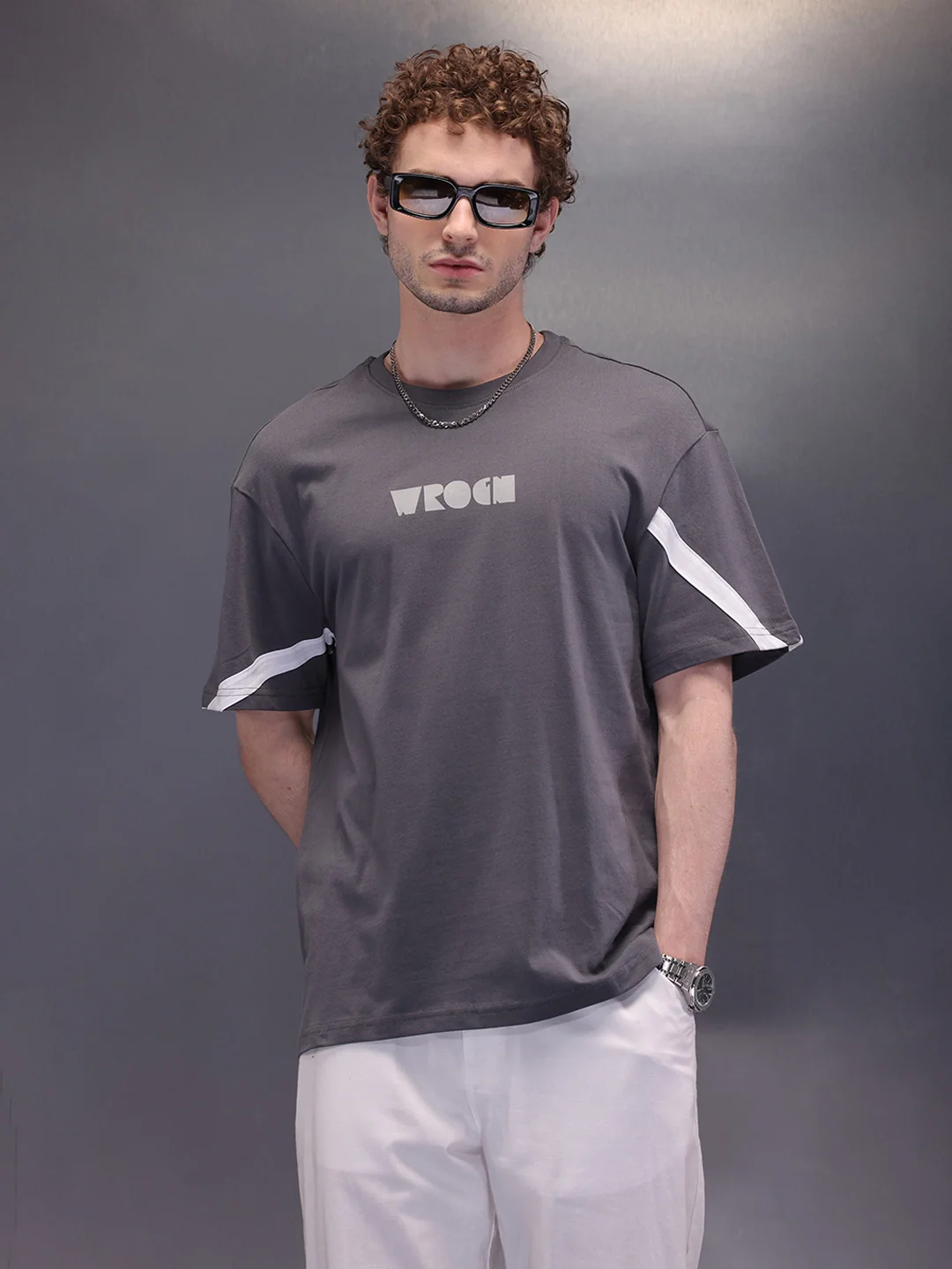 Placement Printed Oversized T-Shirt | Dark Grey - Image 3