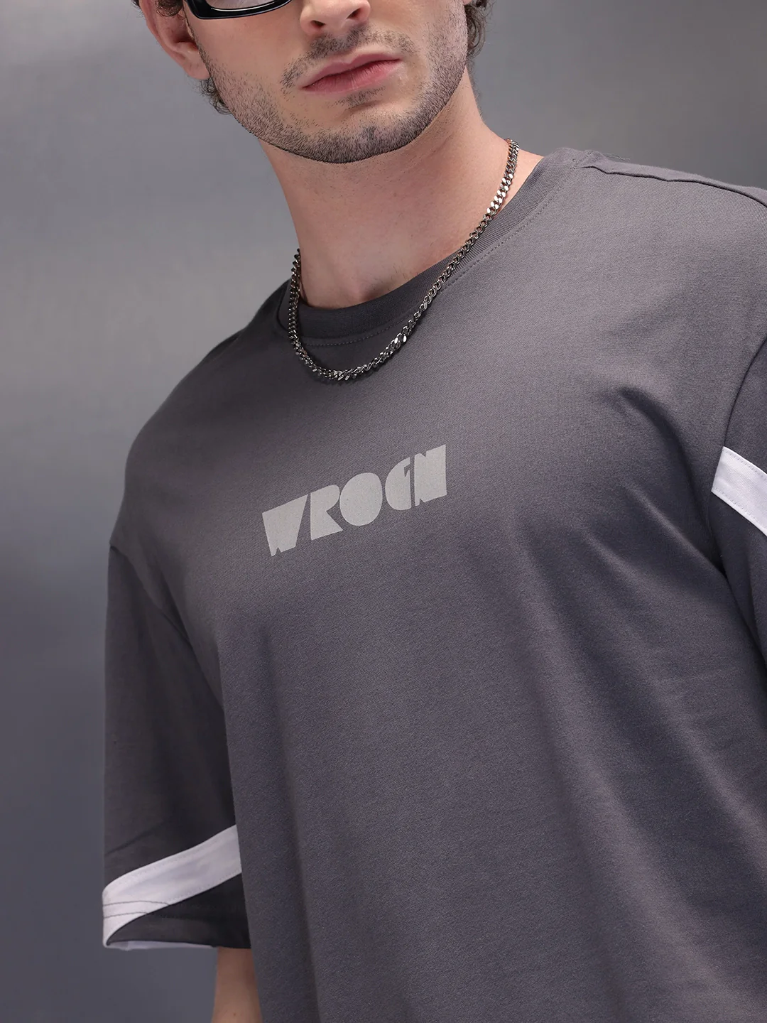 Placement Printed Oversized T-Shirt | Dark Grey - Image 7