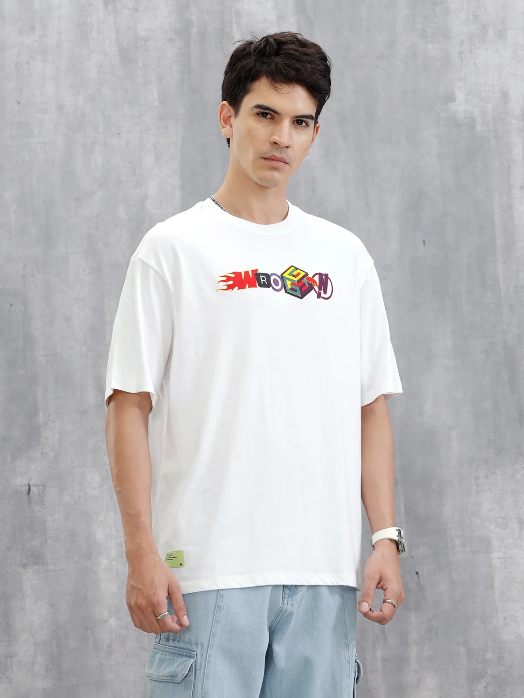 Placement Printed Oversized T-Shirt | White - Image 4