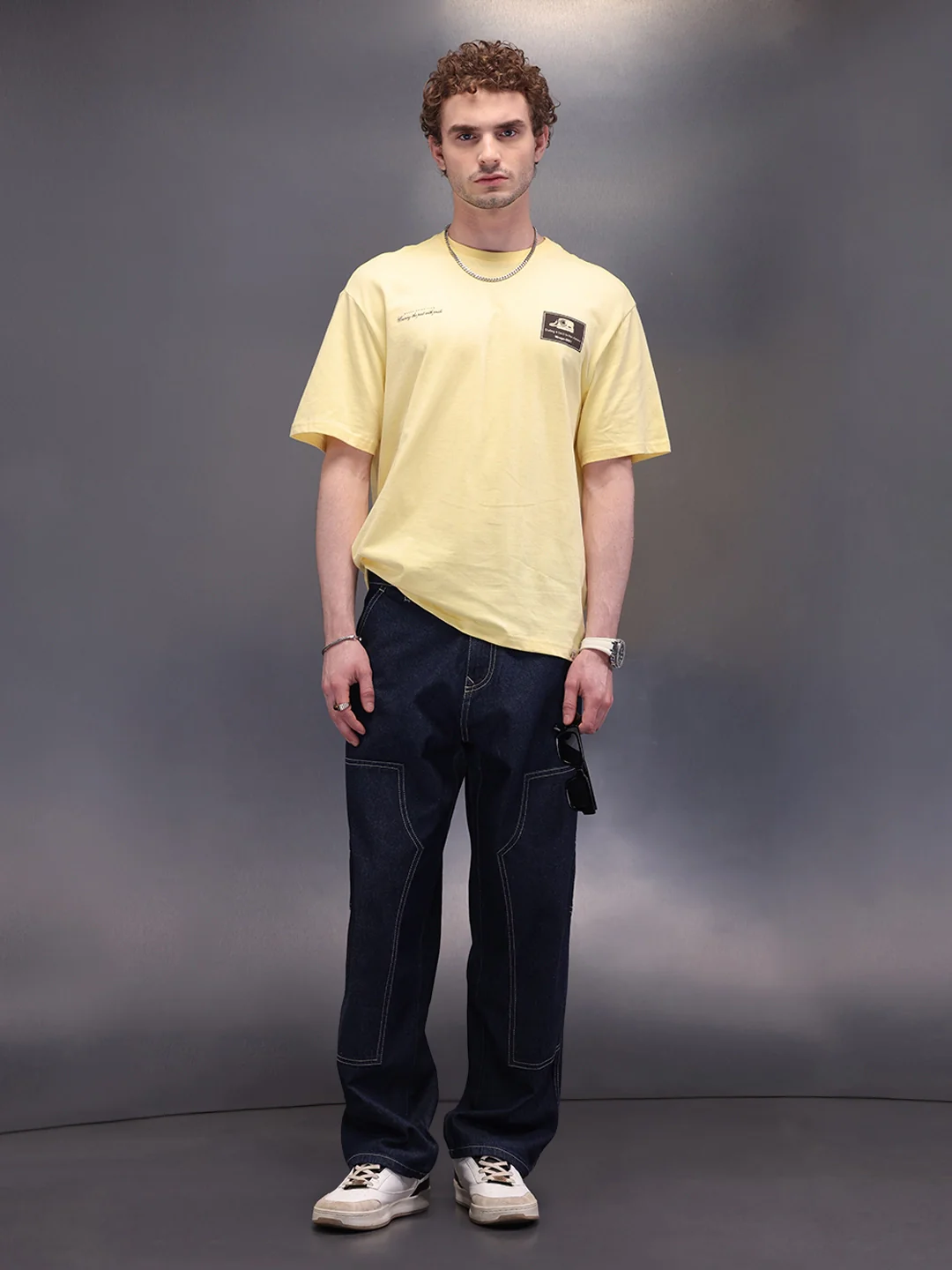 Placement Printed Oversized T-Shirt | Yellow - Image 2