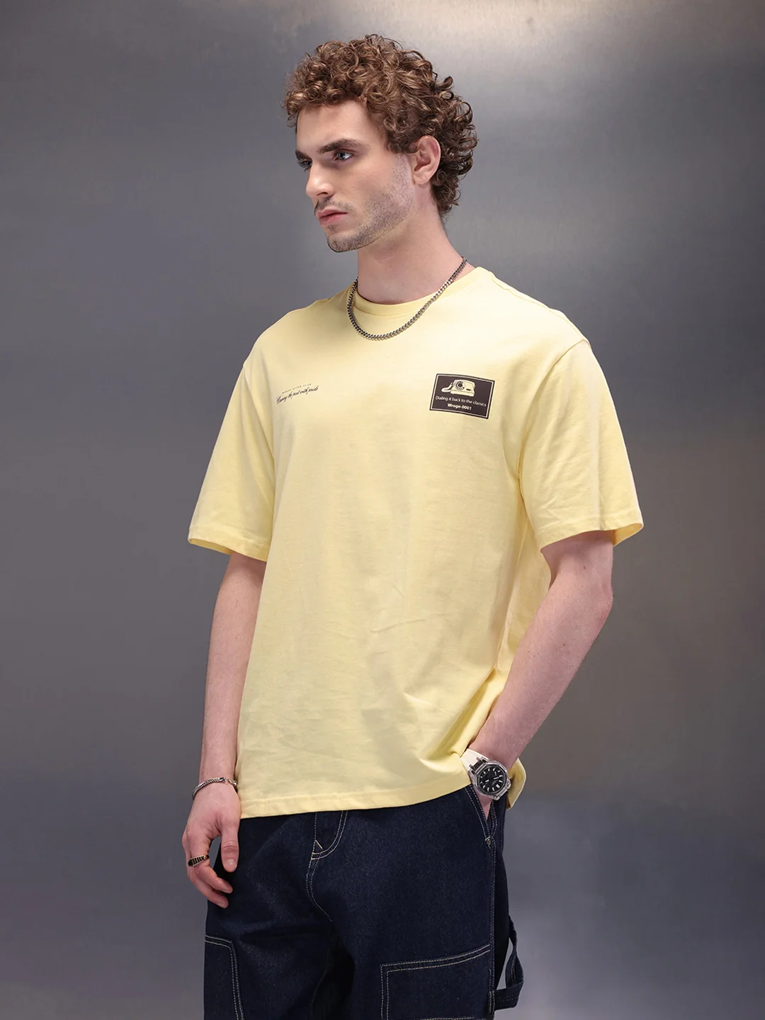 Placement Printed Oversized T-Shirt | Yellow - Image 4