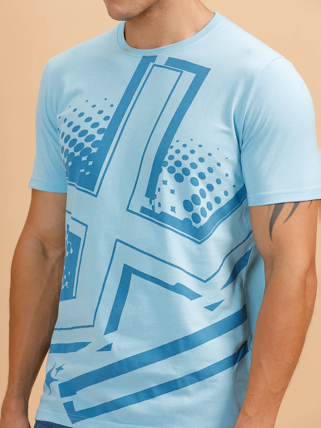 Placement Printed Regular Fit T-Shirt | Light Blue - Image 5