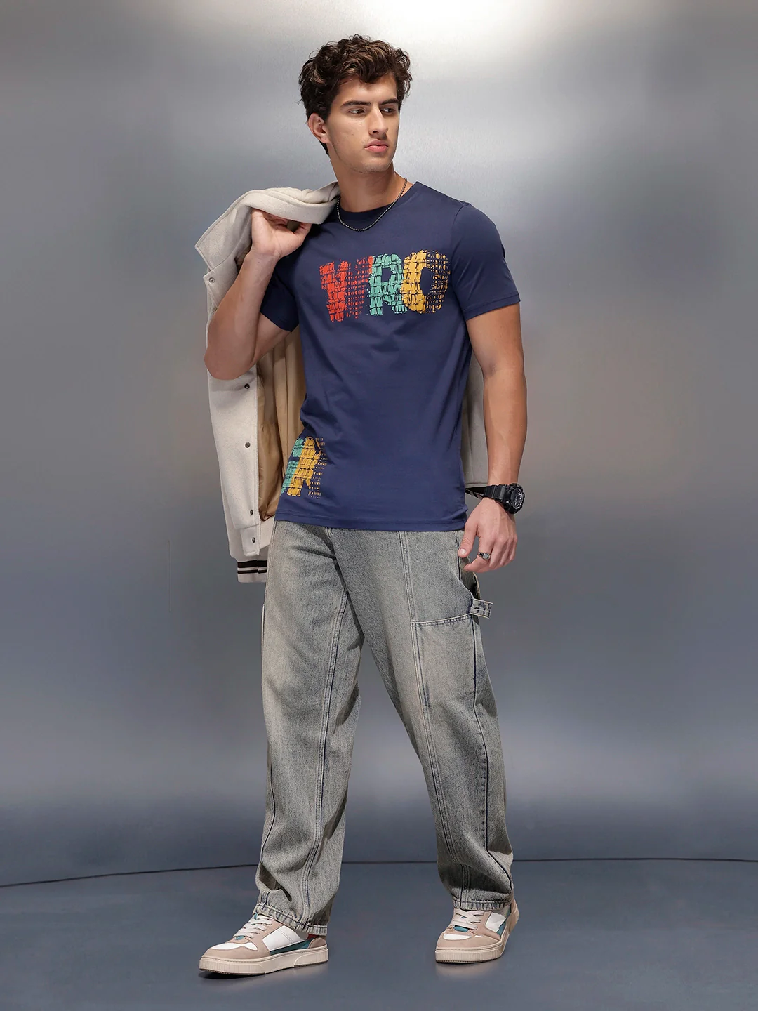 Placement Printed Regular Fit T-Shirt   |  Navy Blue - Image 2