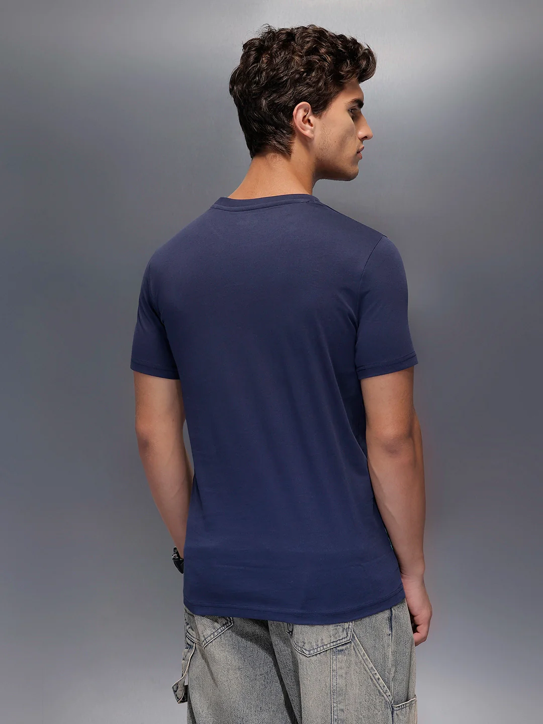 Placement Printed Regular Fit T-Shirt   |  Navy Blue - Image 3